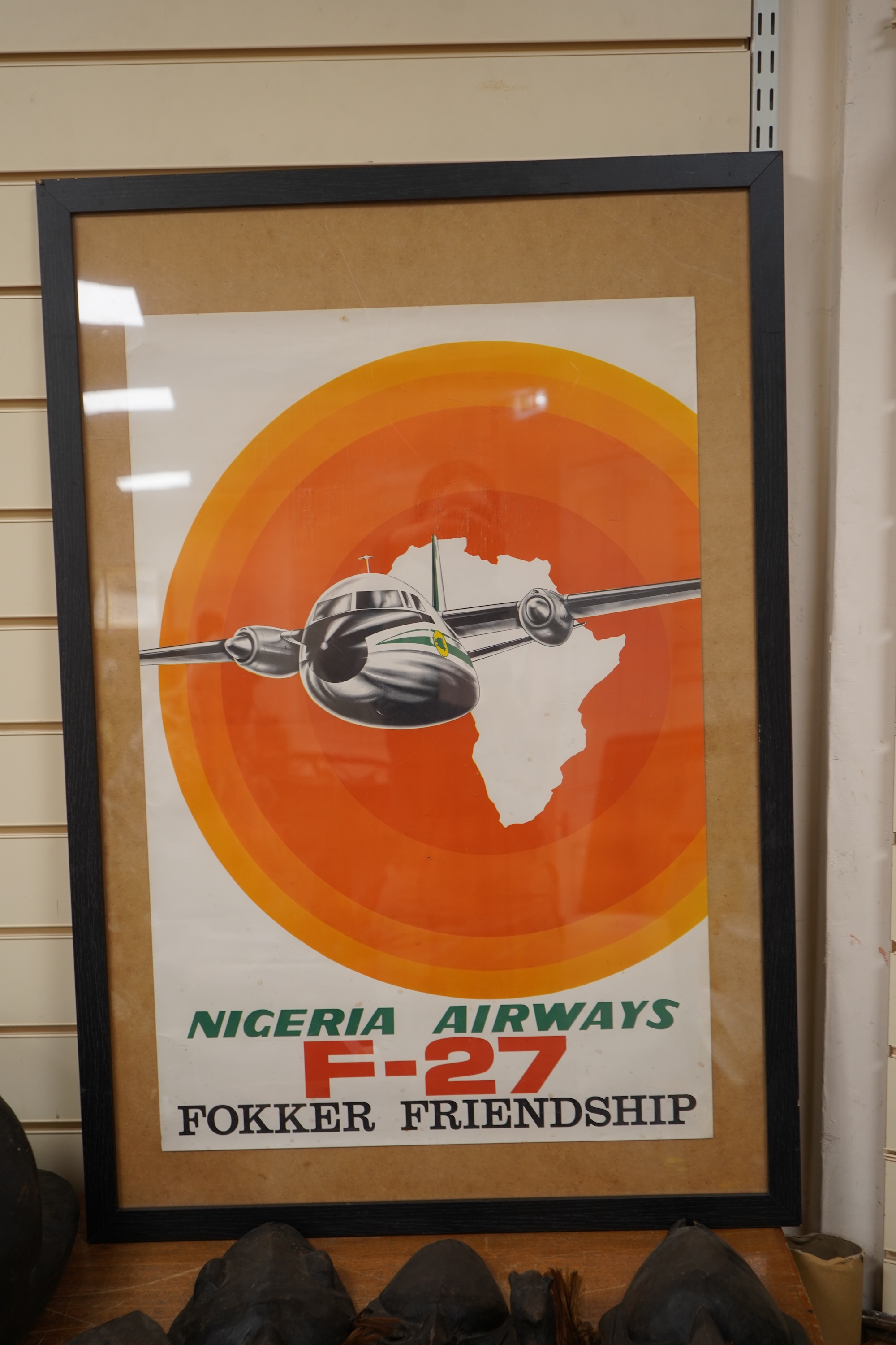 A Nigeria Airways advertising travel poster, reading Nigeria Airways F-27 Fokker Friendship, framed, overall 96cm high